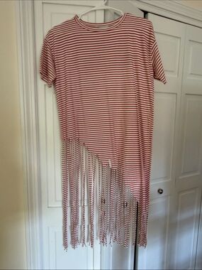 Red and White Striped Fringe T-Shirt / Dress